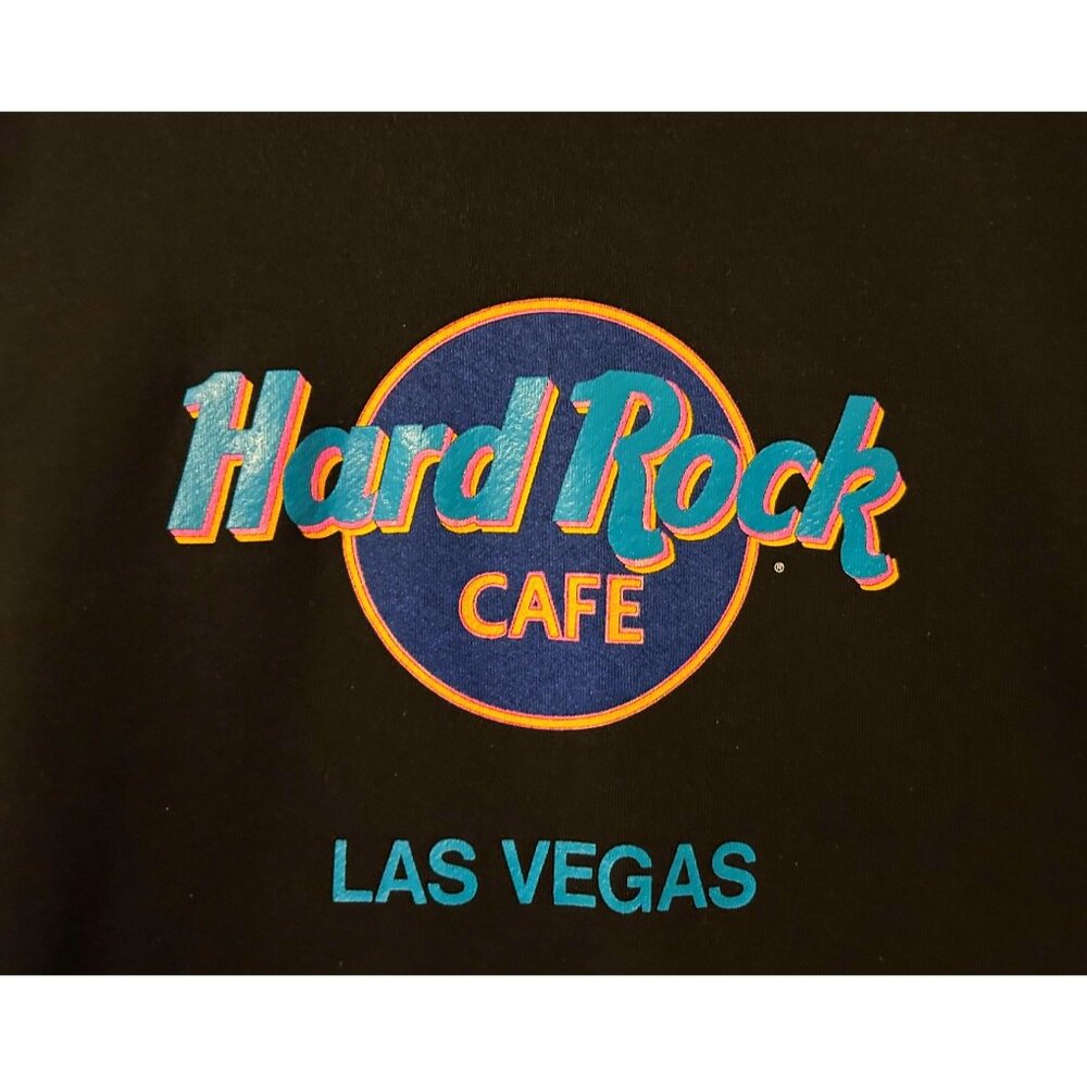 Hard Rock Cafe Las Vegas Vintage Sweatshirt XL Black and Neon Blue Jerzees COMFY
